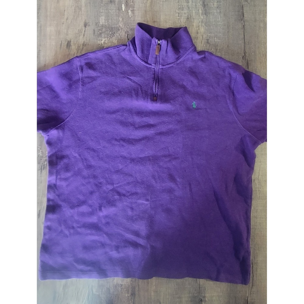 Polo Ralph Lauren Mens XL Purple 1/4 Zip‎ Pullover Mock Neck Cotton Sweater EUC